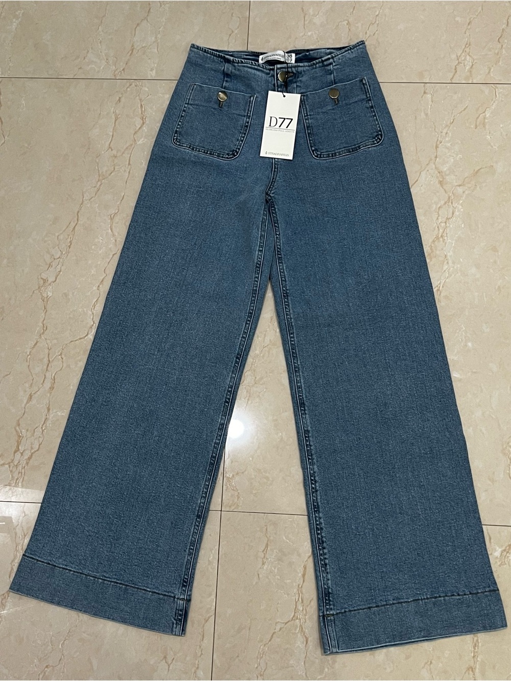 stradivarius Blue Wide-Leg Denim Jeans